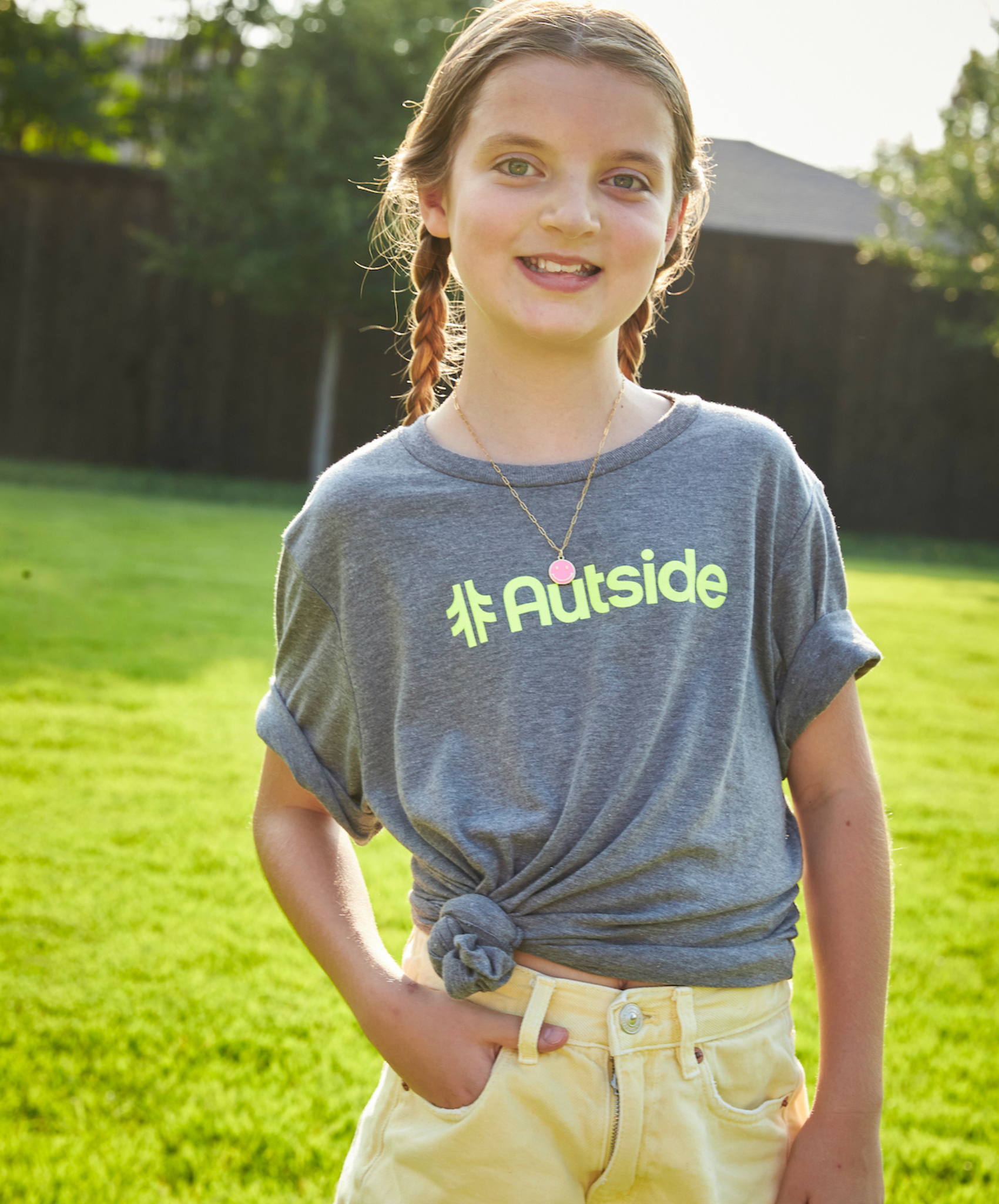 Autside Logo Youth Tee - Grey / Reflex Yellow